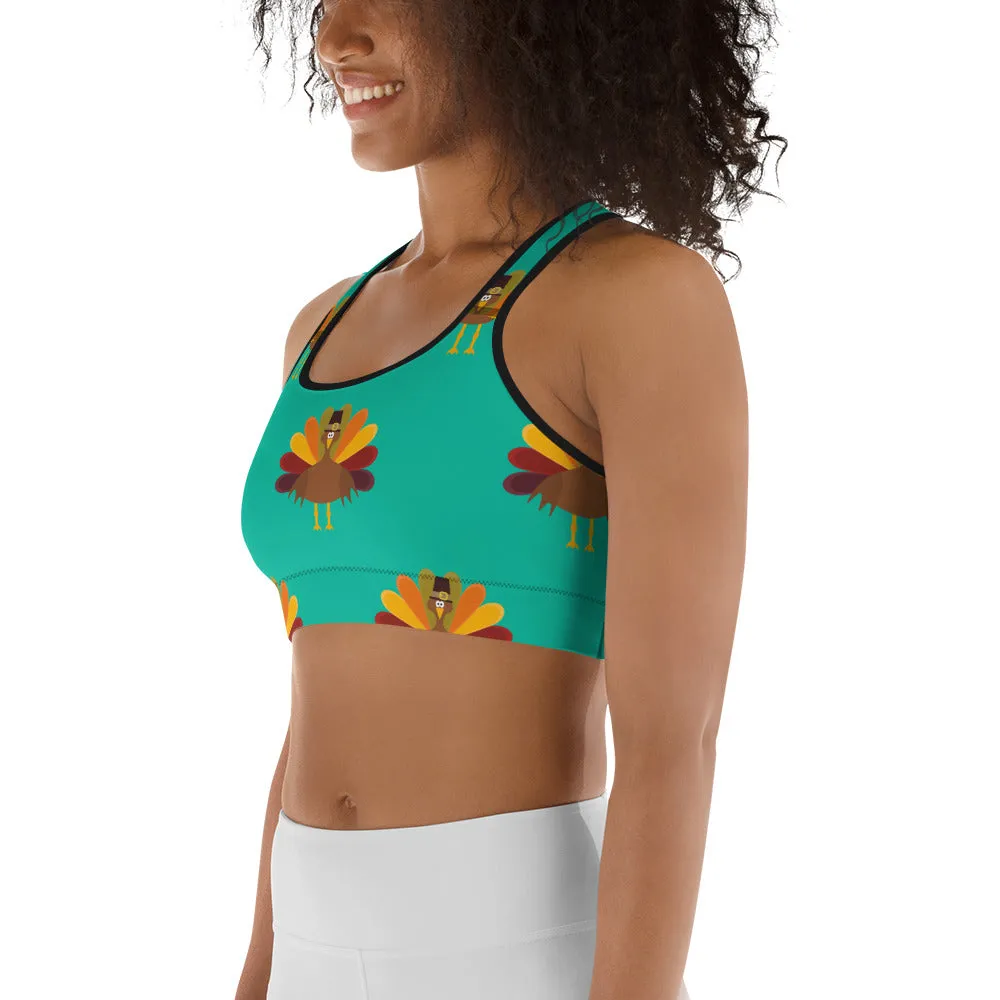 Thanksgiving Turkey Print Sports Bra