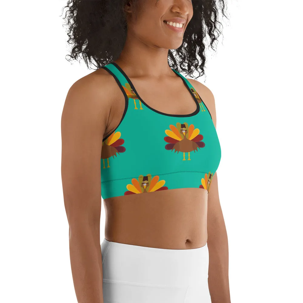 Thanksgiving Turkey Print Sports Bra