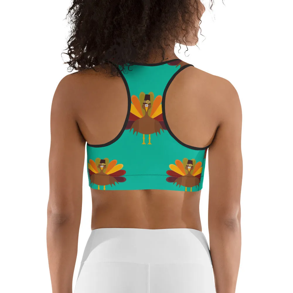 Thanksgiving Turkey Print Sports Bra