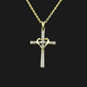 Vintage 10K Gold Diamond Cross Pendant Necklace