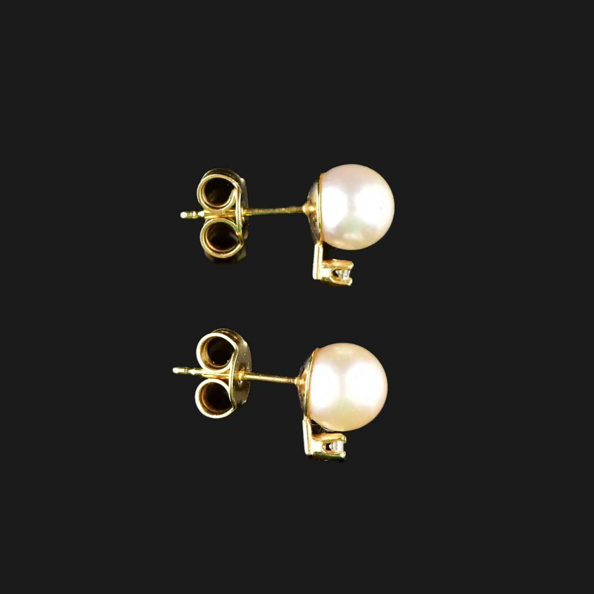 Vintage 14K Gold Diamond Pearl Stud Earrings