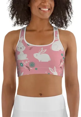 White Easter Bunnies Sports Bra