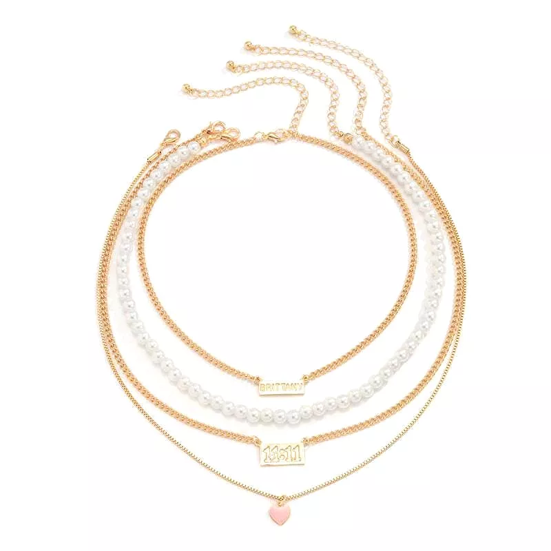 Women's Faux Pearl Chain Heart Pendant Necklaces