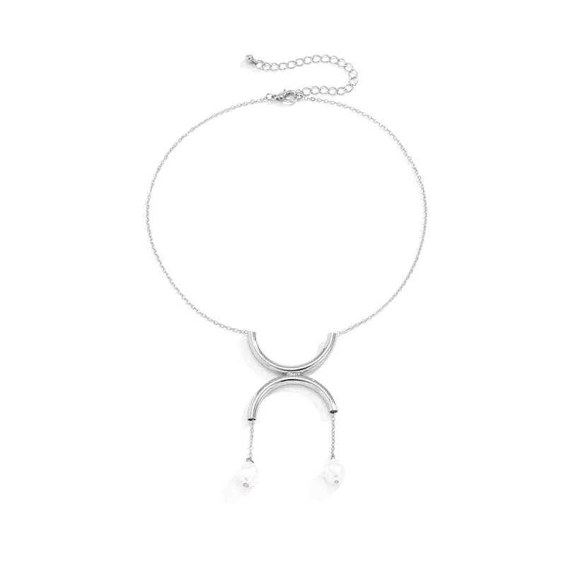 Women's Simple Faux Pearl Semicircle Pendant Necklaces