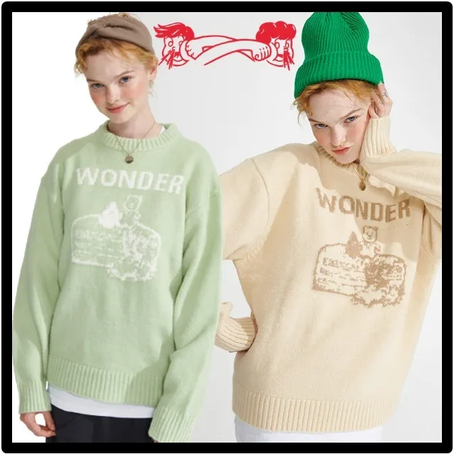 WONDER VISITOR  |Casual Style Unisex Street Style V-neck & Crew neck