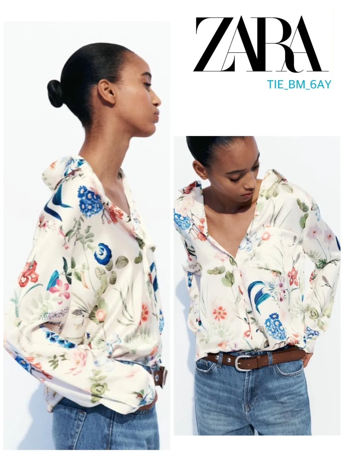 ZARA  |Flower Patterns Casual Style Long Sleeves Elegant Style