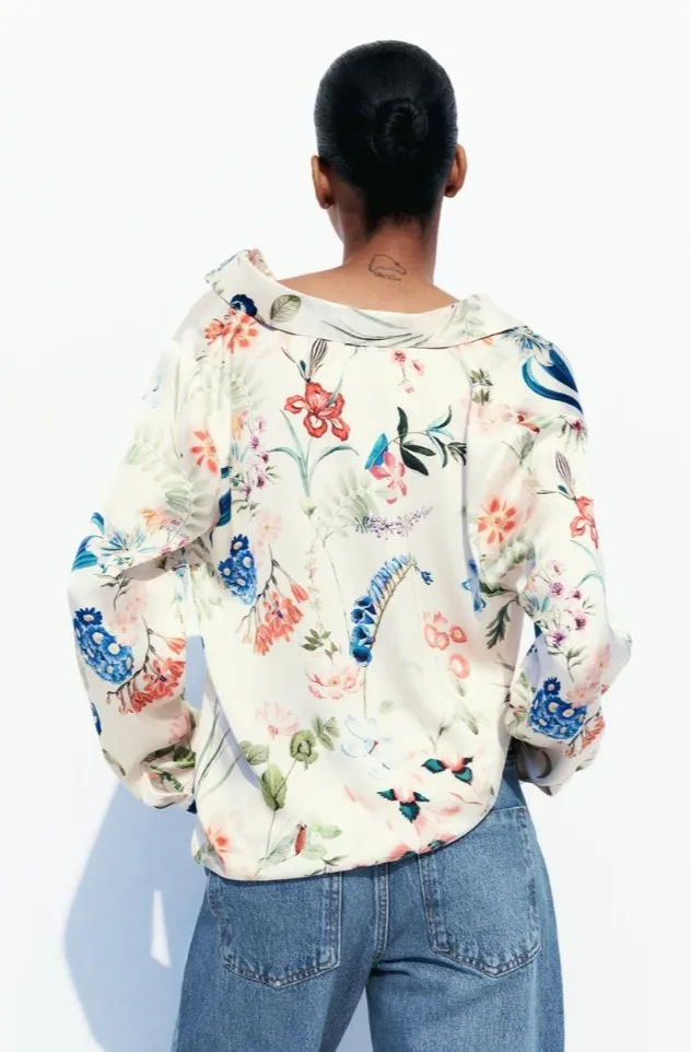 ZARA  |Flower Patterns Casual Style Long Sleeves Elegant Style