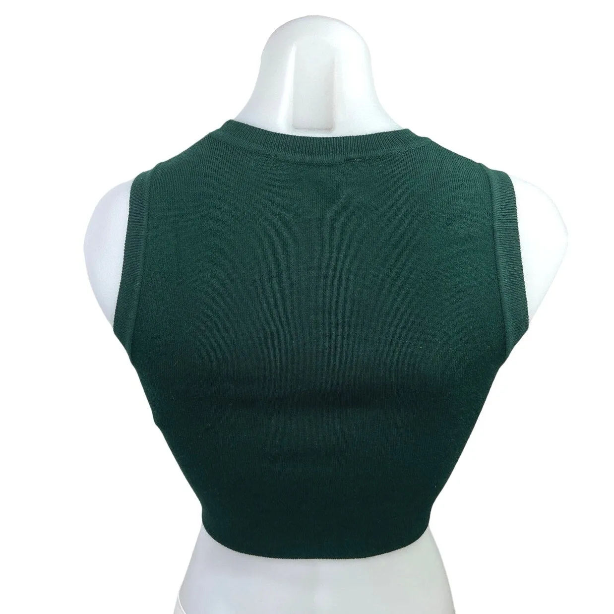 Zara Green Ribbed Knit Sleeveless Crewneck Stretch Casual Crop Tank Top Size M