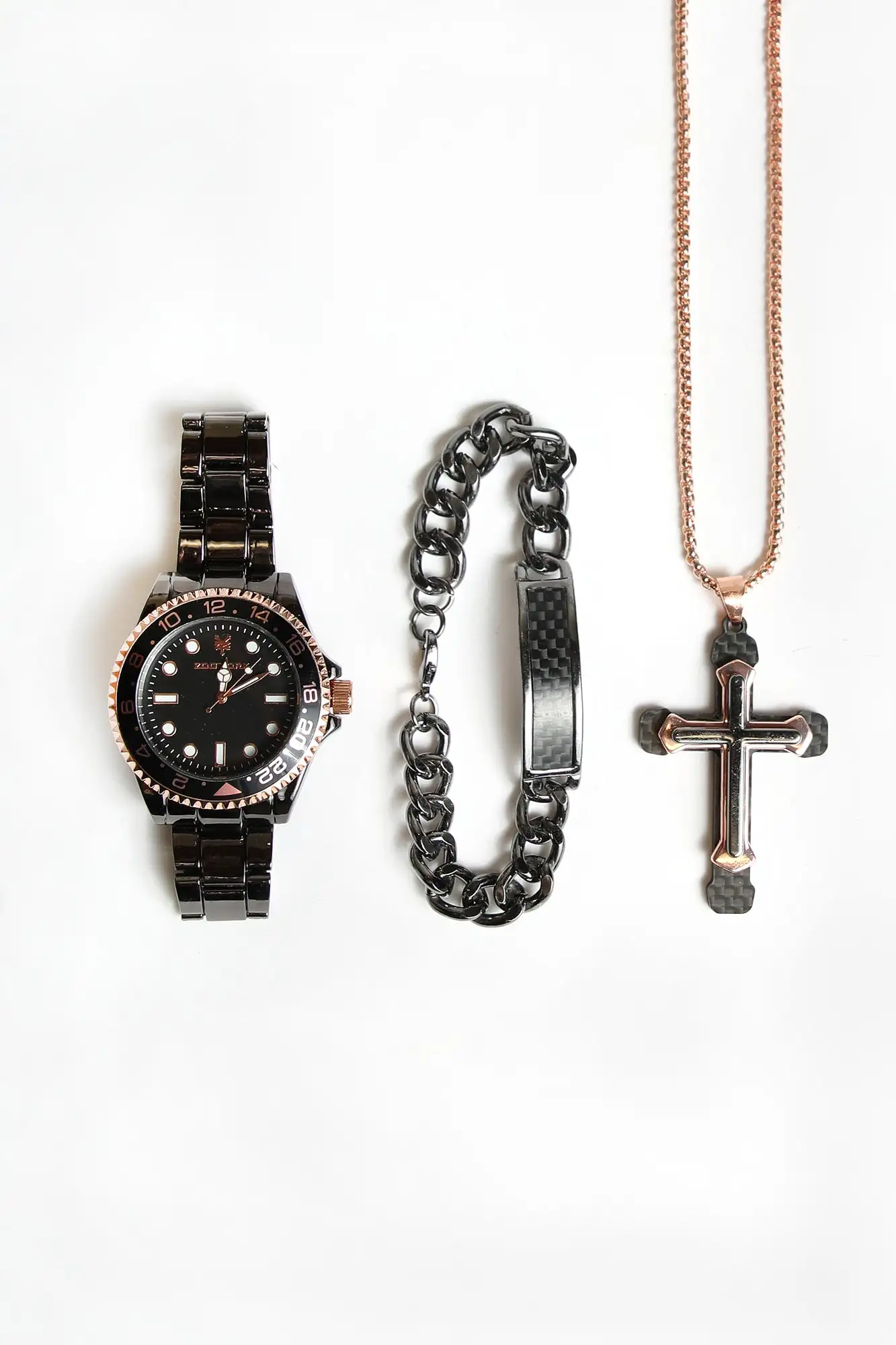 Zoo York Mens Black & Rose Gold Cross Watch Set