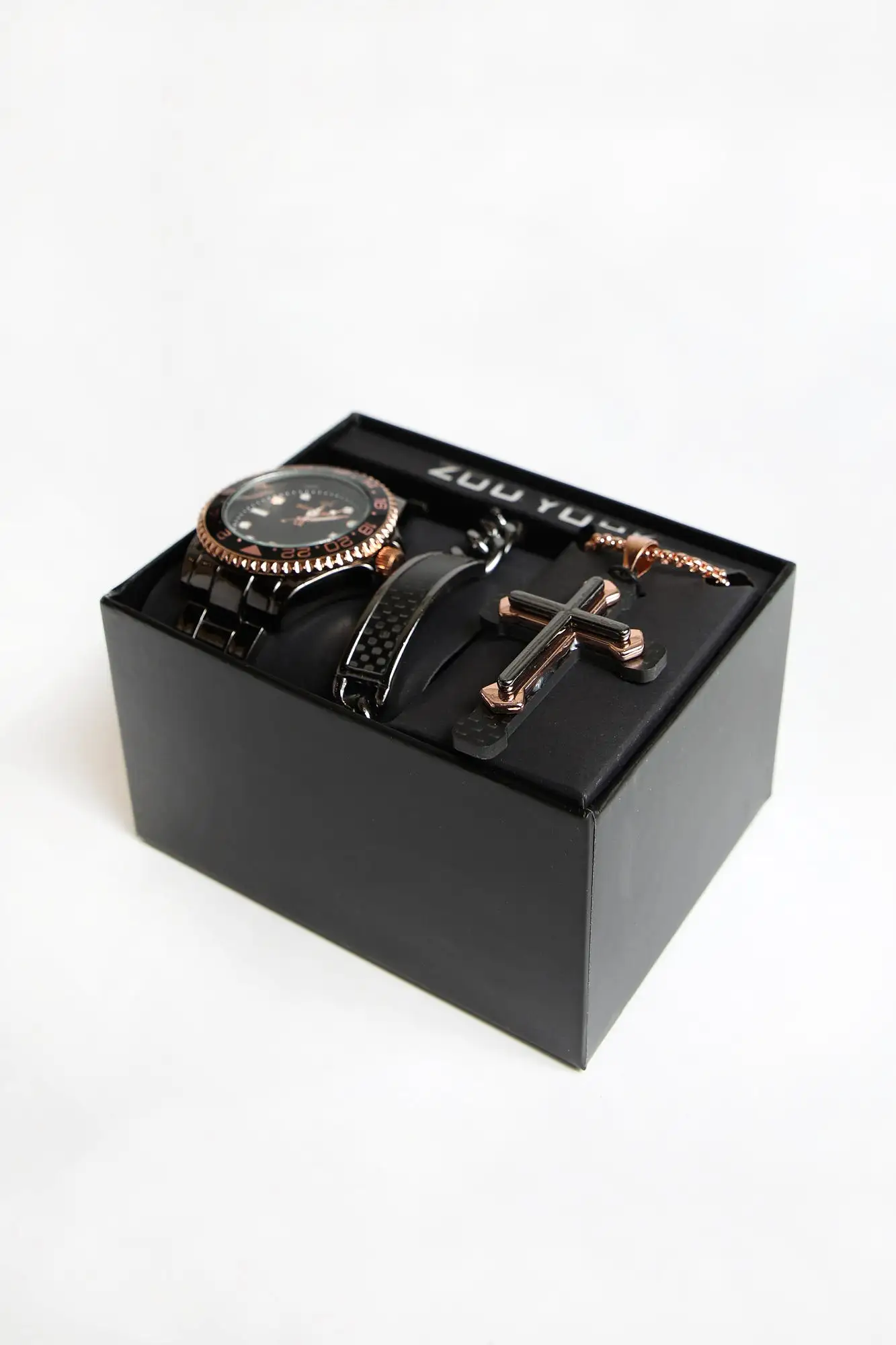 Zoo York Mens Black & Rose Gold Cross Watch Set